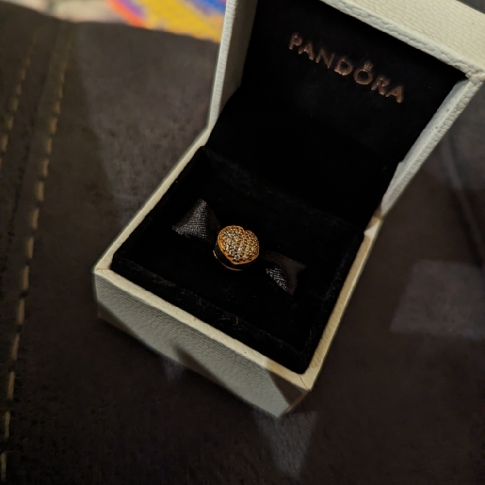Pandora rose gold heart clip with cubic zirconia